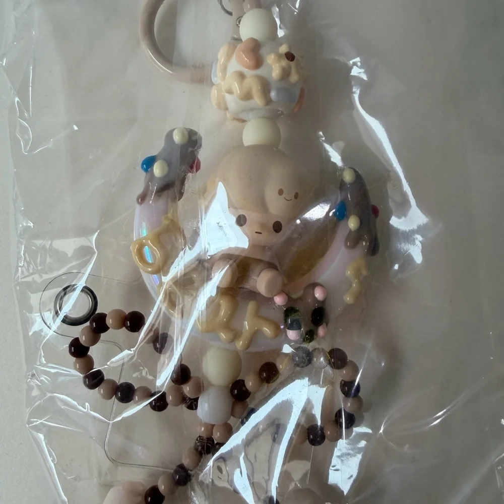 Cute Neutral Phone Charm Keychain White Cream Brown